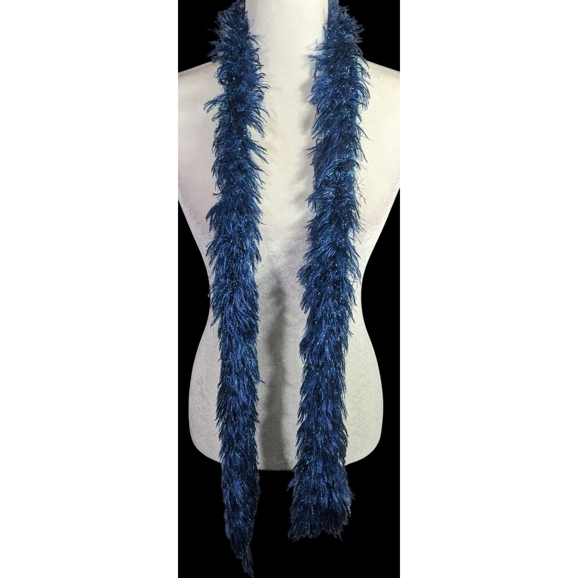Other Handmade Blue And Metallic Eyelash Yarn Scarf By Kristina Am Size ONE SIZE - 2 Thumbnail