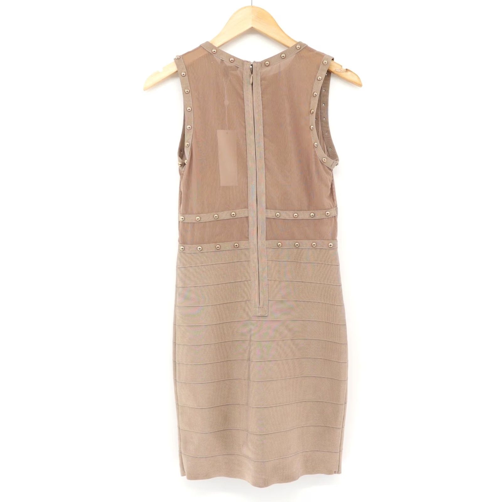Vintage WOW Couture Bodycon Dress Beige Gold Studs Bandage Cocktail Party Sand L NWT Women Size L / US 10 / IT 46 - 2 Thumbnail