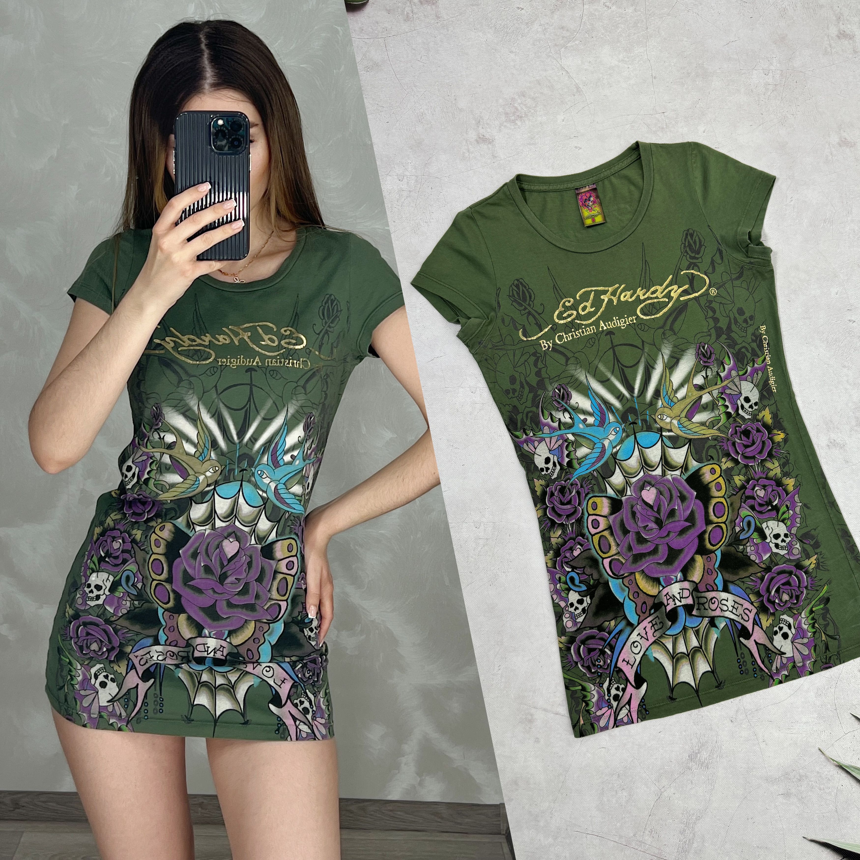 Christian Audigier × Ed Hardy Ed Hardy Mini Dress Tunica Love and Roses Skull & Bird Size S / US 4 / IT 40 - 1 Thumbnail