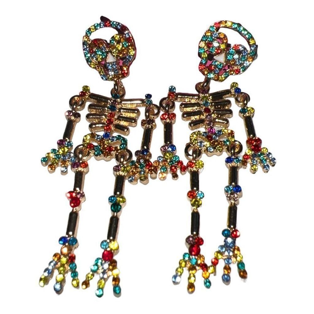 Betsey Johnson Crystal Rhinestone Halloween Skull Skeleton Drop Earrings Size ONE SIZE - 1 Thumbnail