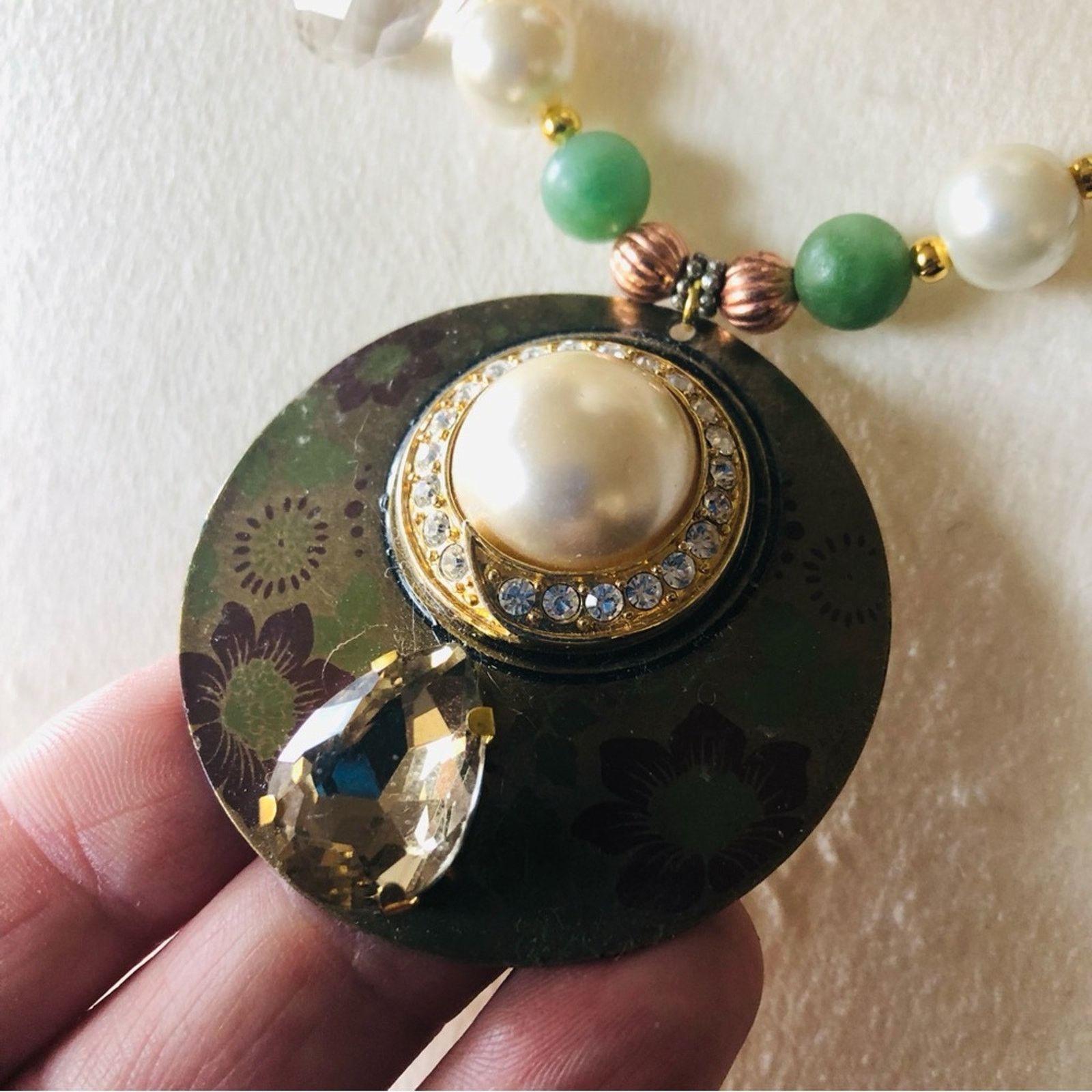 Handmade Handcrafted repurpose large amulet pendant Pearl necklace Size ONE SIZE - 7 Thumbnail