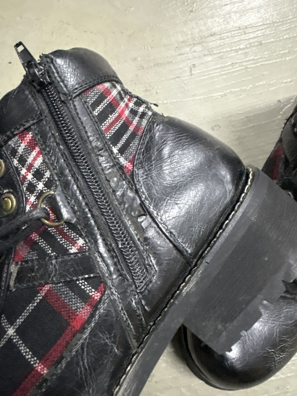 New Rock Asboo Gothic Punk Plaid Boots Studded Black Leather Size US 7.5 / EU 40-41 - 10 Thumbnail