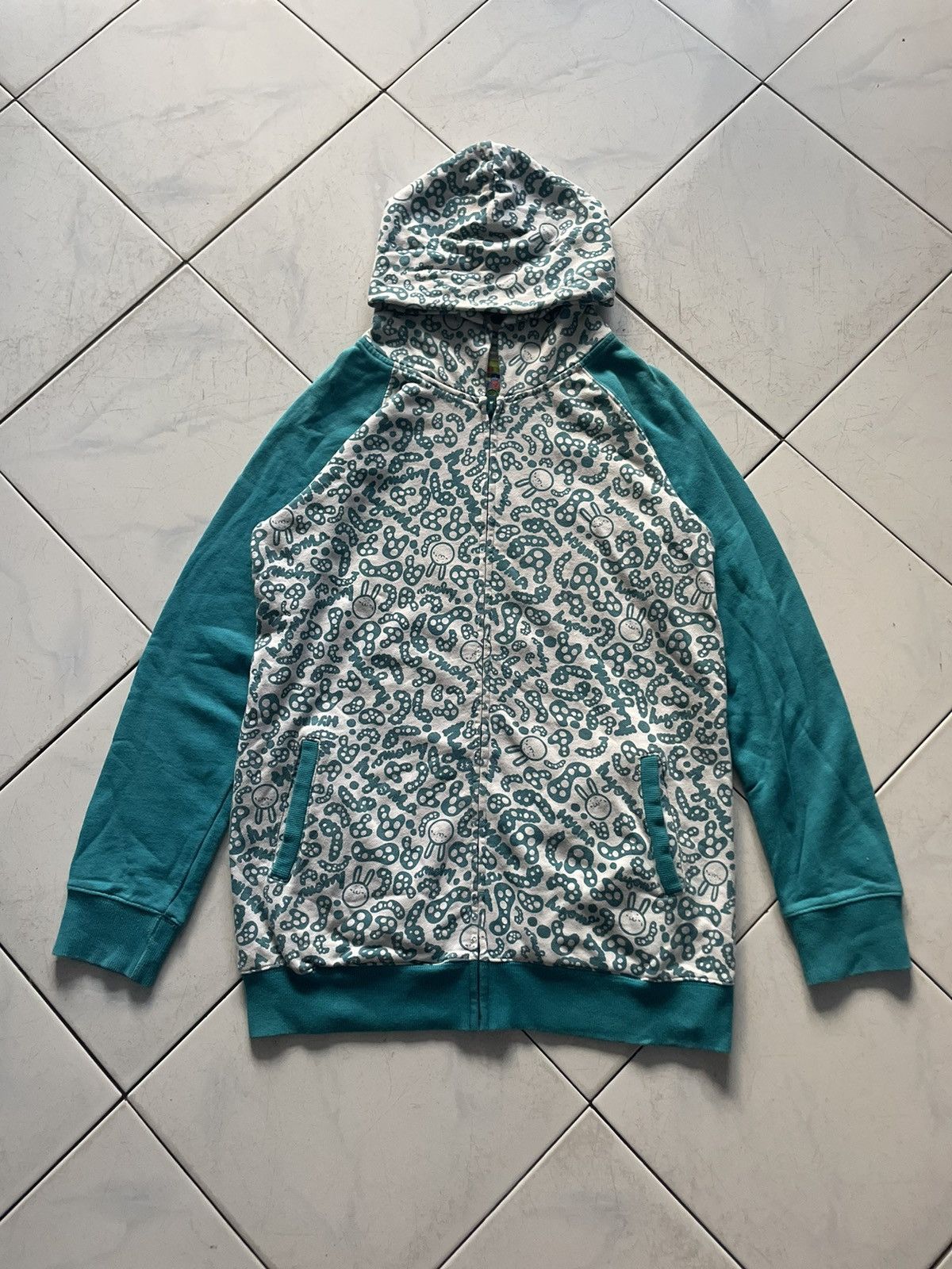 image of 20471120 x Archival Clothing Hyoma Zip Hooded Sweatshirt All Print Hyoma Desain in Turquoise, Women