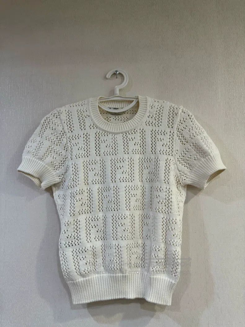 Fendi Fendi Double F Full-Print Logo Openwork Knit Short Sleeve Size XS / US 0-2 / IT 36-38 - 1 Thumbnail