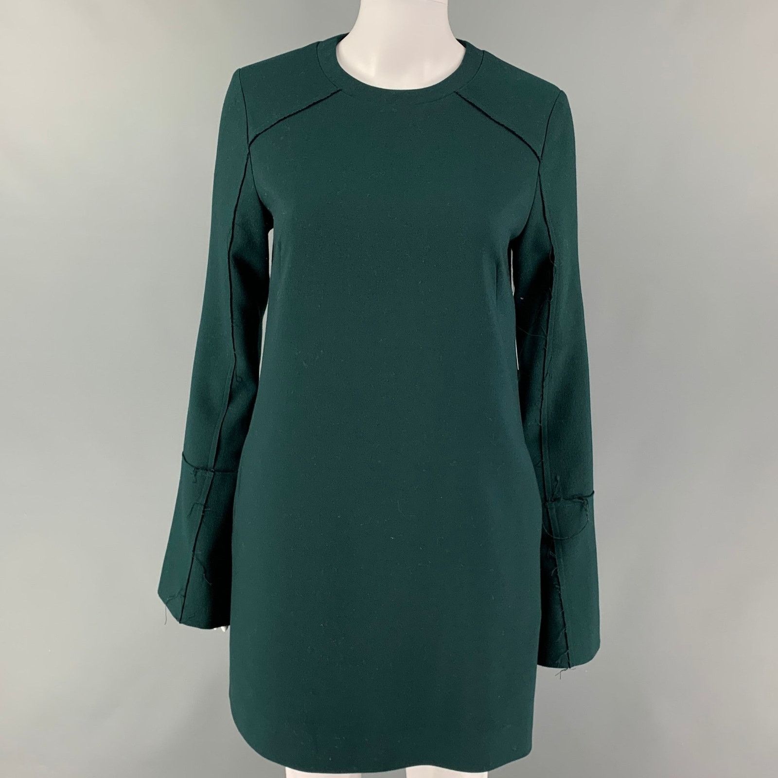 Size 2 Dark Green Polyester Blend Long Sleeve Dress