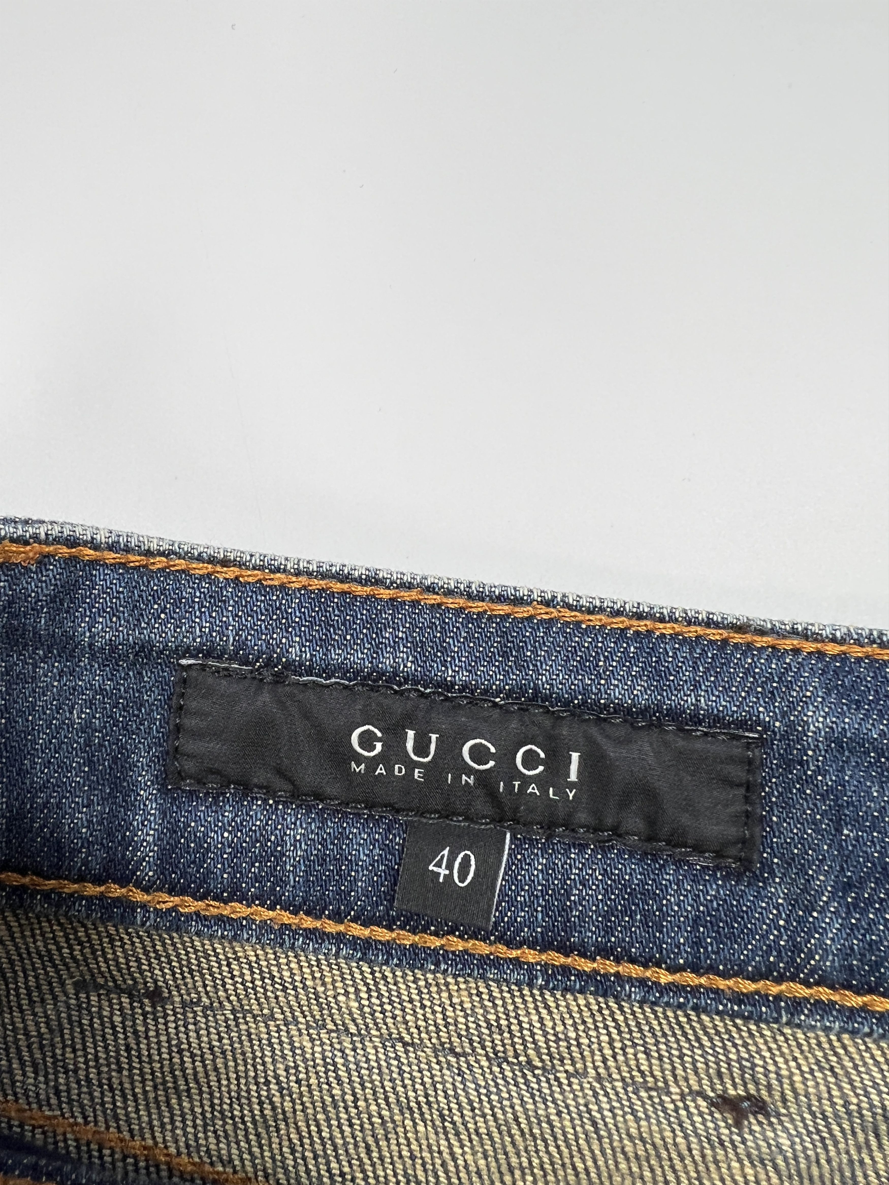 Gucci × Vintage 2009 Gucci Blue Embroidered Flared Bootcut Denim Pants Size 27" / US 4 / IT 40 - 6 Thumbnail