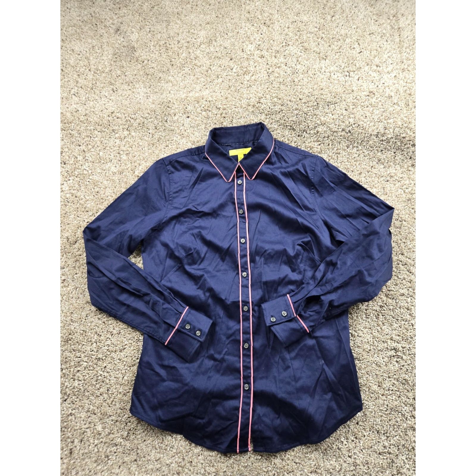 Banana Republic Banana Republic Shirt Womens 12 Navy Lilly Collection Piped Button Front Stretch Knit Cotton Spandex Casual Solid Long Sleeve Womens Bag? Size XL / US 12-14 / IT 48-50 - 2 Thumbnail