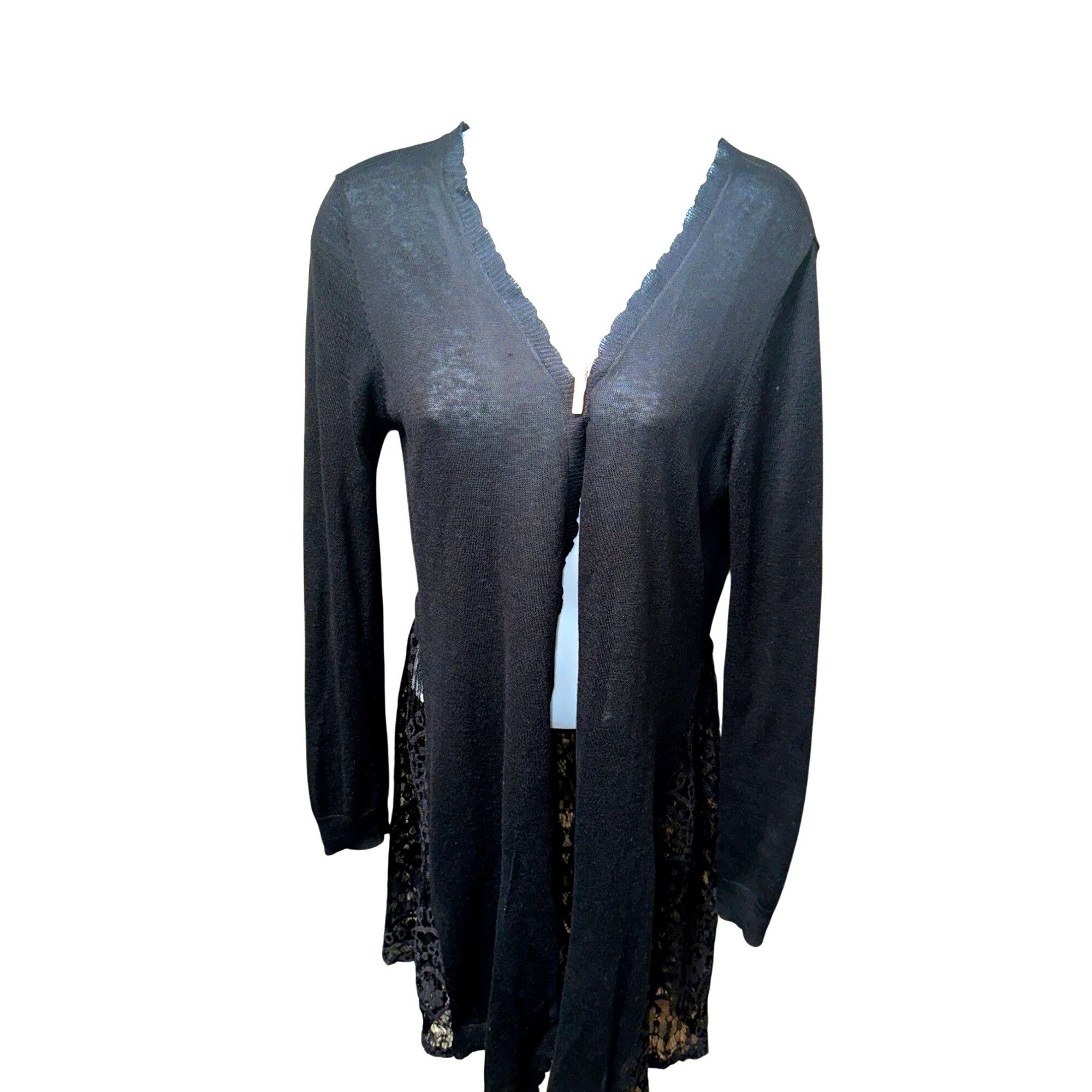 Other CCC Black Lace Trimmed Long Cardigan Sweater With Scalloped Size M / US 6-8 / IT 42-44 - 1 Thumbnail