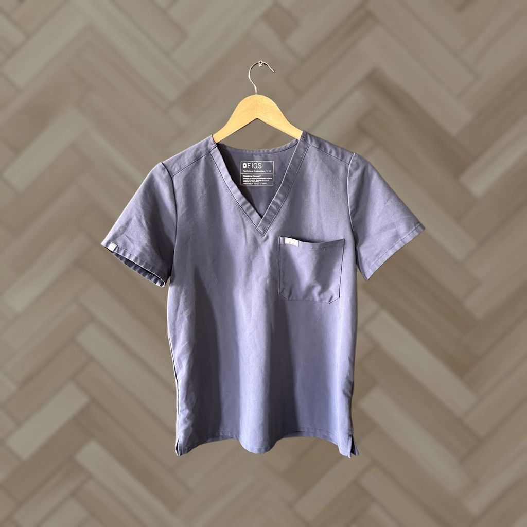 Vintage FIGS Womens Gray Short Sleeve V-neck Scrub Top Size S Size S / US 4 / IT 40 - 1 Thumbnail