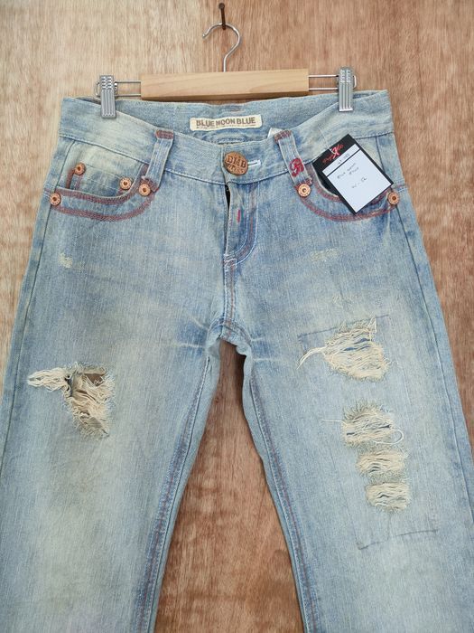 Japanese Brand Blue Moon blue distressed denim jeans pants #46-088DLL Size 30" / US 8 / IT 44 - 4 Thumbnail