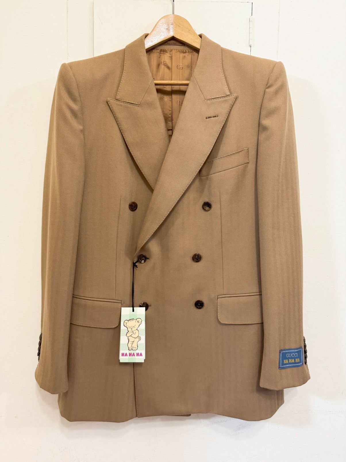 Gucci HA HA HA Herringbone Beige Wool Jacket Blazer | Grailed