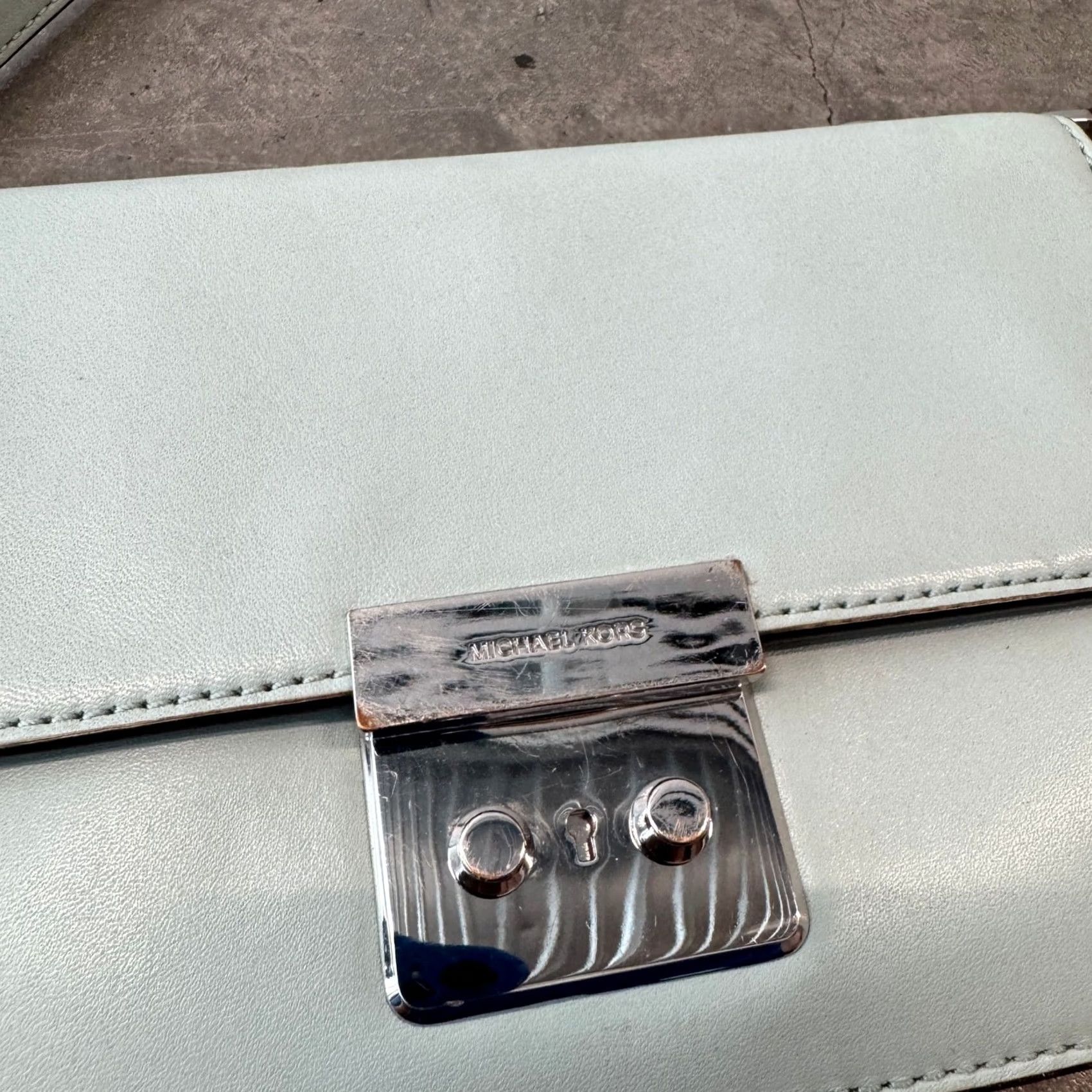 Michael Kors Michael Kors Sloan Crossbody Purse Bag Mini Blue Satin Women's Crossbody Mint Green Blue Sloan Crossbody Purse Bag Mini Mens? Size ONE SIZE - 4 Thumbnail