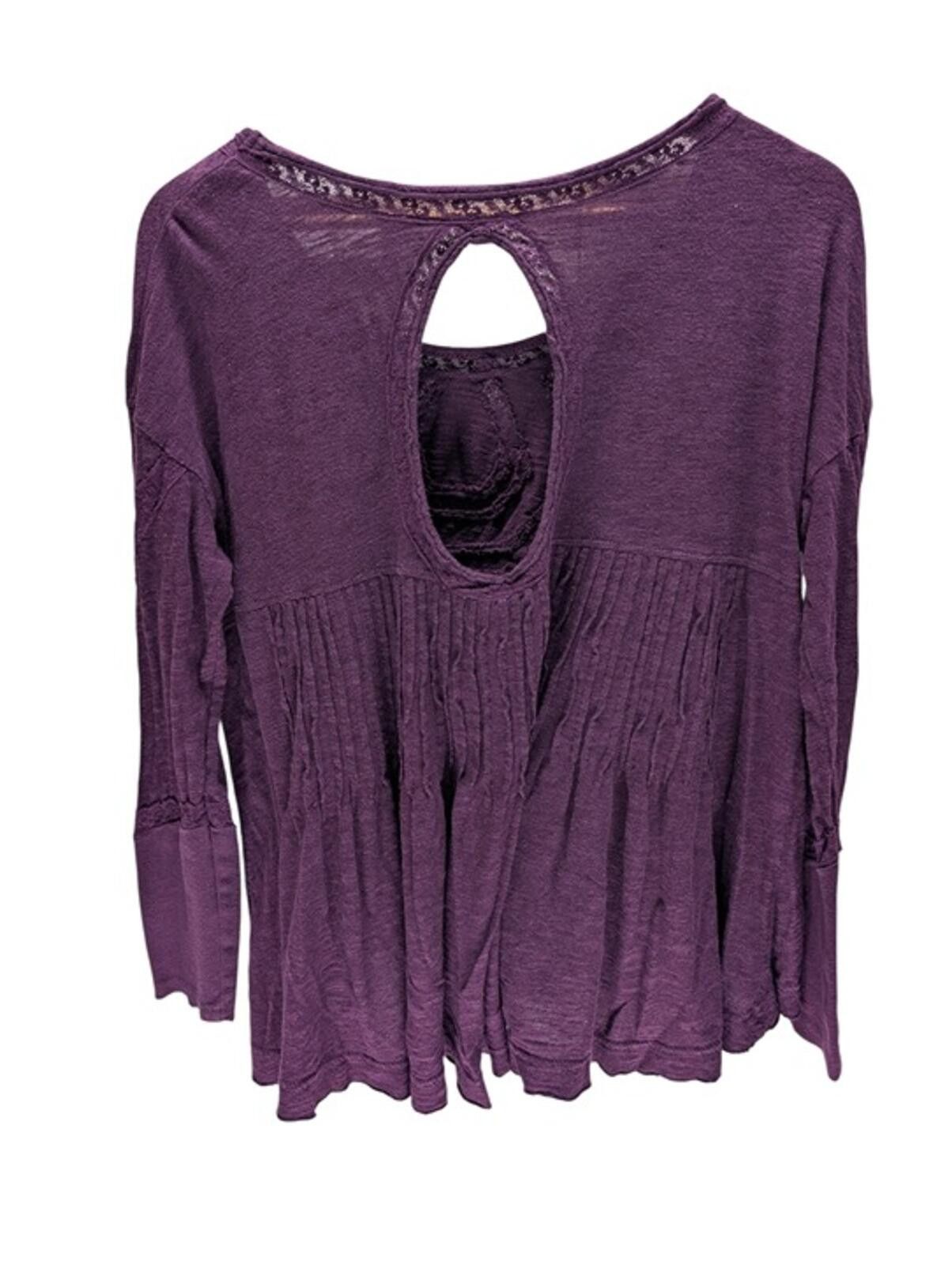 Free People Free People Purple Boho Tunic Top Keyhole Back Lace Trim S Size S / US 4 / IT 40 - 2 Thumbnail