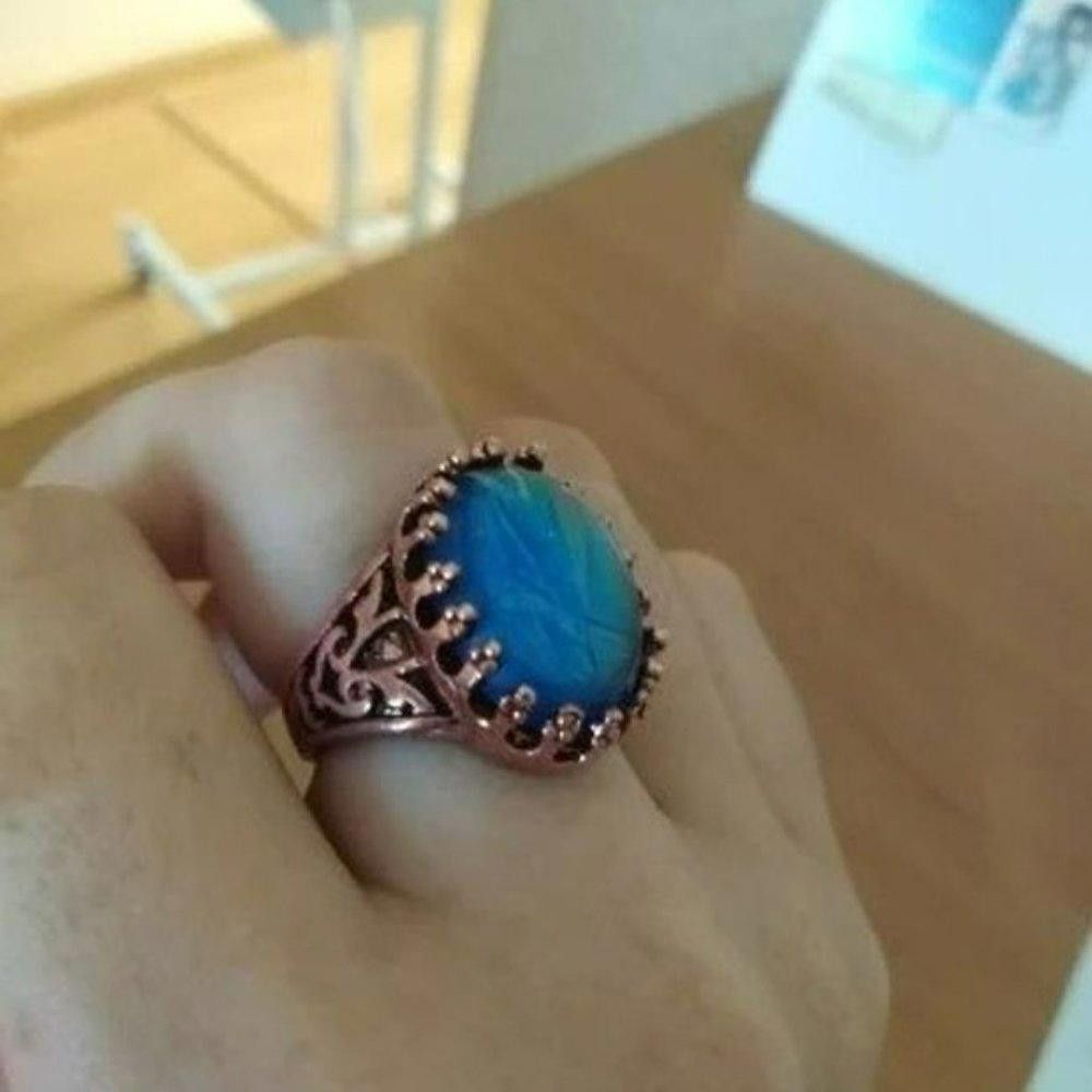 Designer Men's Blue Glass Mosaic Rose Gold Turkish Ring - Size 8 Size ONE SIZE - 6 Thumbnail