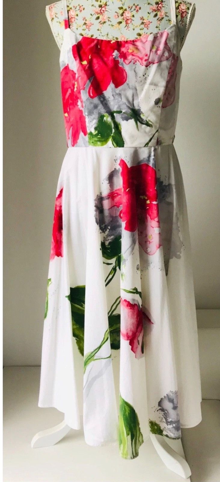 Other Designer MARIO BALTHAZAR Sz. 12 White Floral Midi Dress Size M / US 6-8 / IT 42-44 - 3 Thumbnail