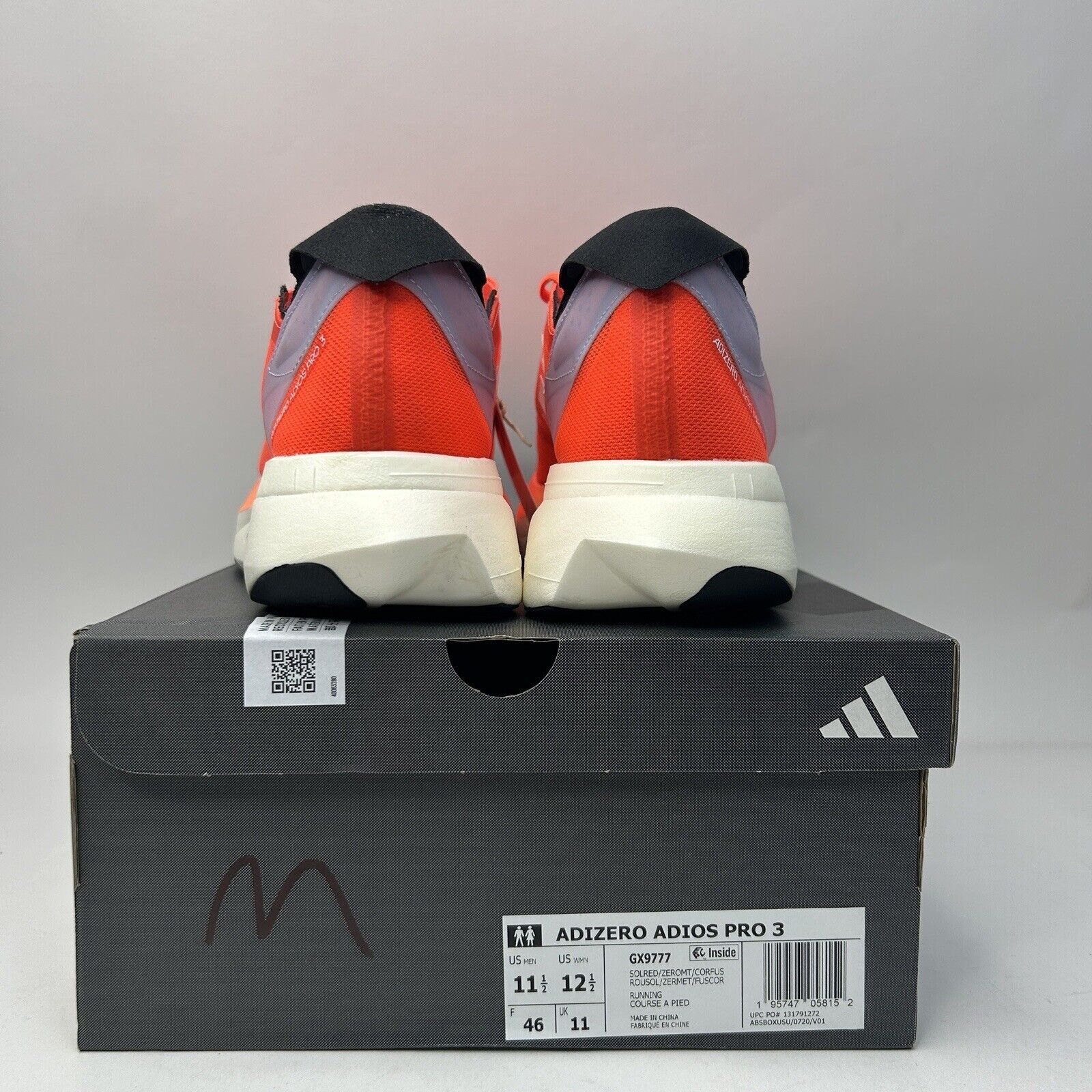 Adidas Adidas Adizero Adios Pro 3 “Solar Red” 2023 Size US 11.5 / EU 44-45 - 4 Thumbnail