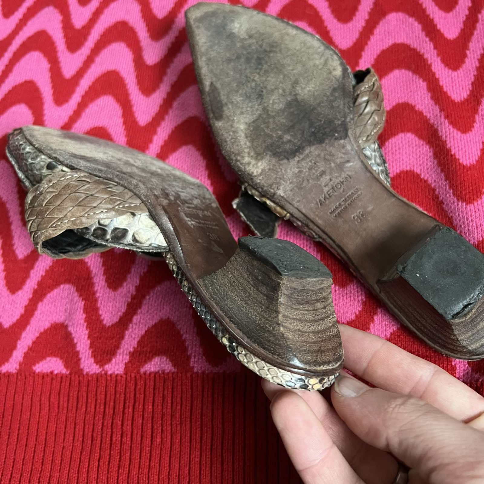 Designer × Leather × Vintage AKETOHN python Leather Heels Printed Italy Size 38 Size US 8 / IT 38 - 5 Thumbnail