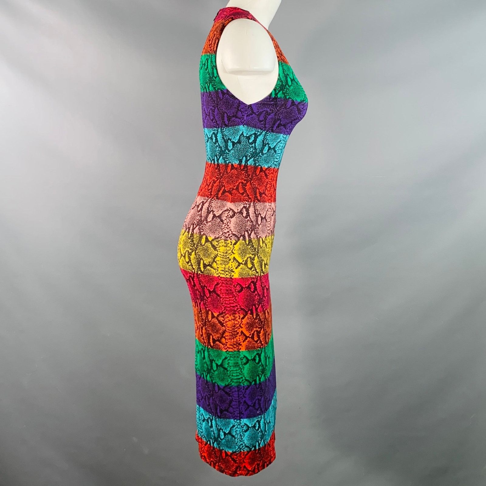 Alice + Olivia Multi Color Viscose Animal Print Stripe Shift Midi Dress Size XS / US 0-2 / IT 36-38 - 3 Thumbnail
