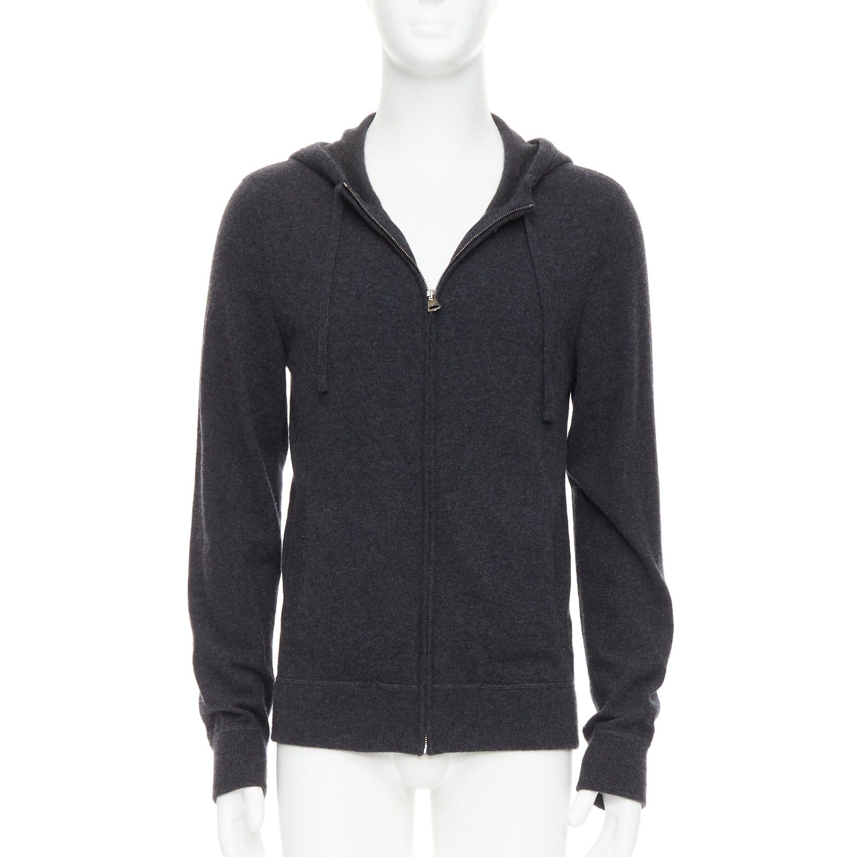 DOLCE GABBANA 100% cashmere grey silver logo zip hoodie IT48 M