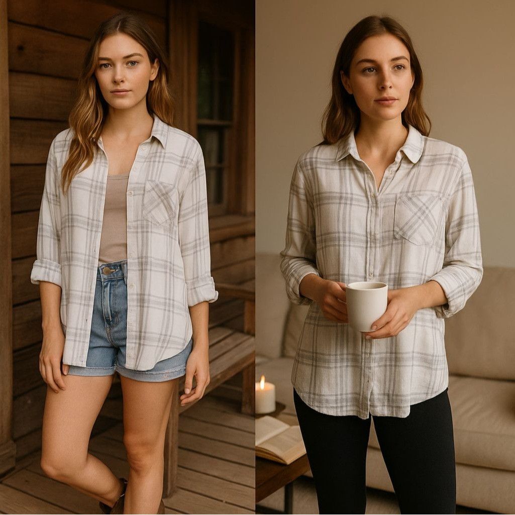 Other Well Worn Women Gray Plaid Super Soft Top S Clean Girl Fall Size S / US 4 / IT 40 - 2 Thumbnail