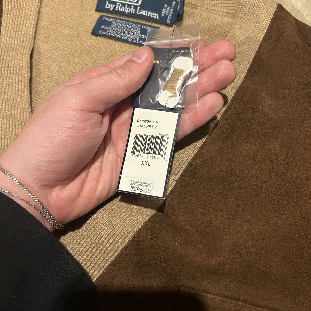 Polo Ralph Lauren × Vintage NWT Vintage Polo Ralph Lauren Cashmere Suede Front Cardigan Size US XXL / EU 58 / 5 - 12 Thumbnail