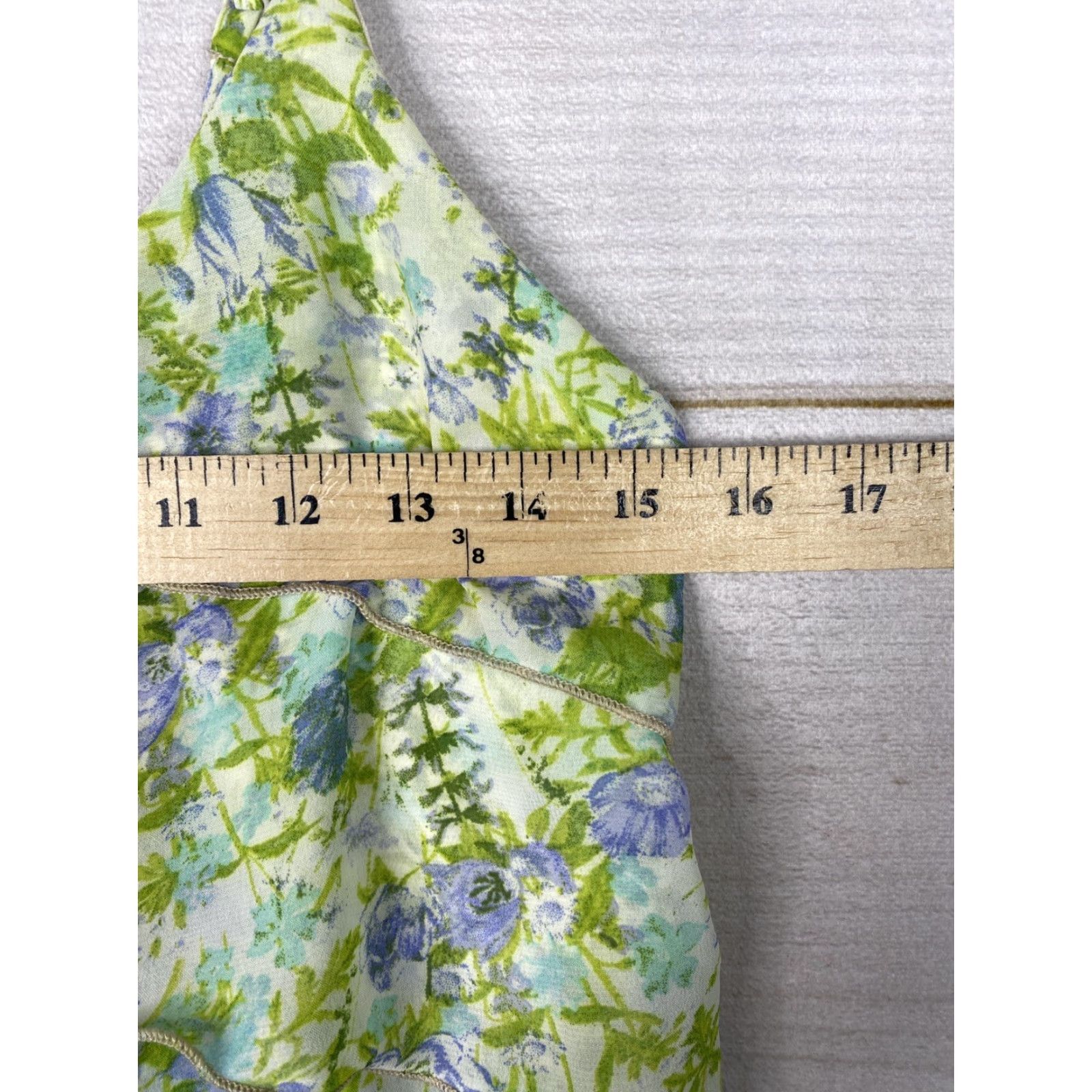 Vintage Maurices Top Womens M Green Floral Layered Ruffle Scoop Neck Adjustable Stretch Blouse Vest? Size M / US 6-8 / IT 42-44 - 5 Thumbnail