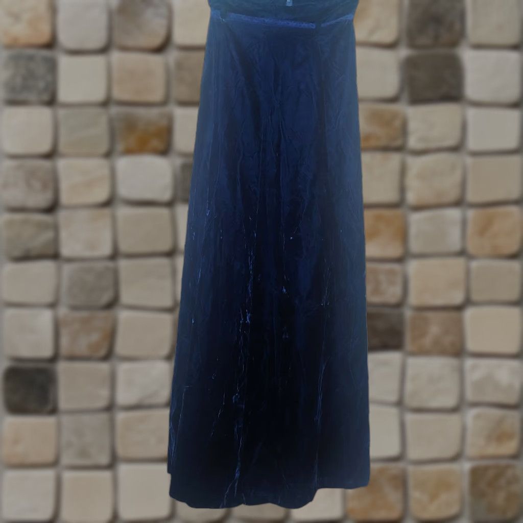 Velvet VINTAGE 1970s Skirt XS Handmade Blue Velvet Maxi Zip Ribbon Belt Long 27" Size 26" / US 2 / IT 38 - 1 Thumbnail