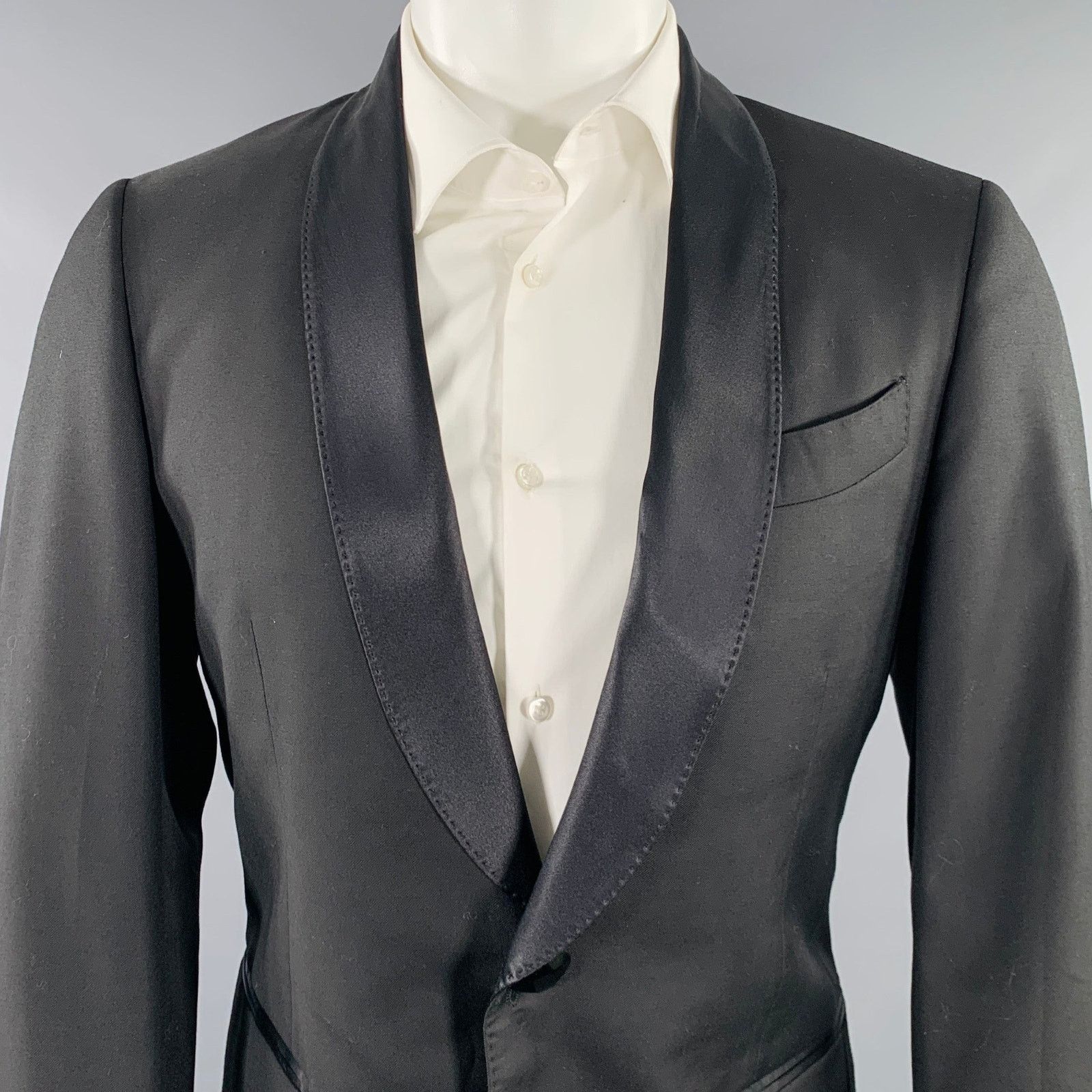 Billionaire Couture Size 38 Black Cotton Silk Shawl Collar Sport Coat Size 38R - 2 Thumbnail