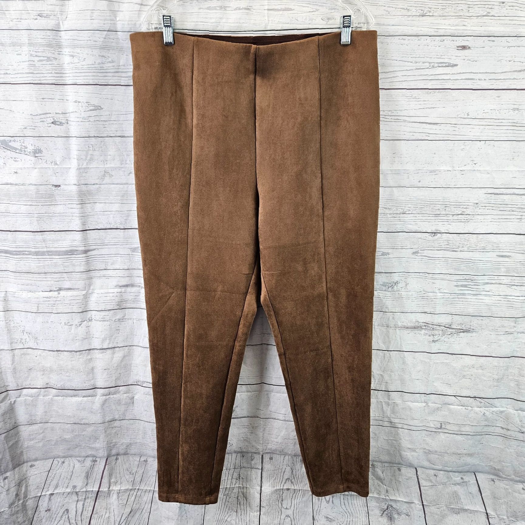 Loft LOFT Ann Taylor Womens Faux Suede Ankle Pants XL Brown Pull On High Rise Adult Regular Size XS? Wait Size 40" / US 18 - 2 Thumbnail