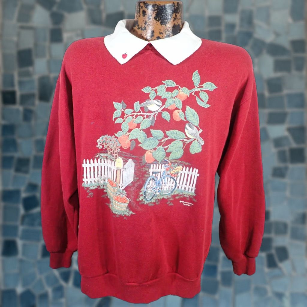 Vintage VINTAGE Morning Sun COLLARED Graphic Sweatshirt 2XL USA Apple Harvest Nature Red Cotton Blend Polyester Blend Garden Trees Little Birds USA 2XL 47 Size XXL / US 16-18 / IT 52-54 - 1 Thumbnail