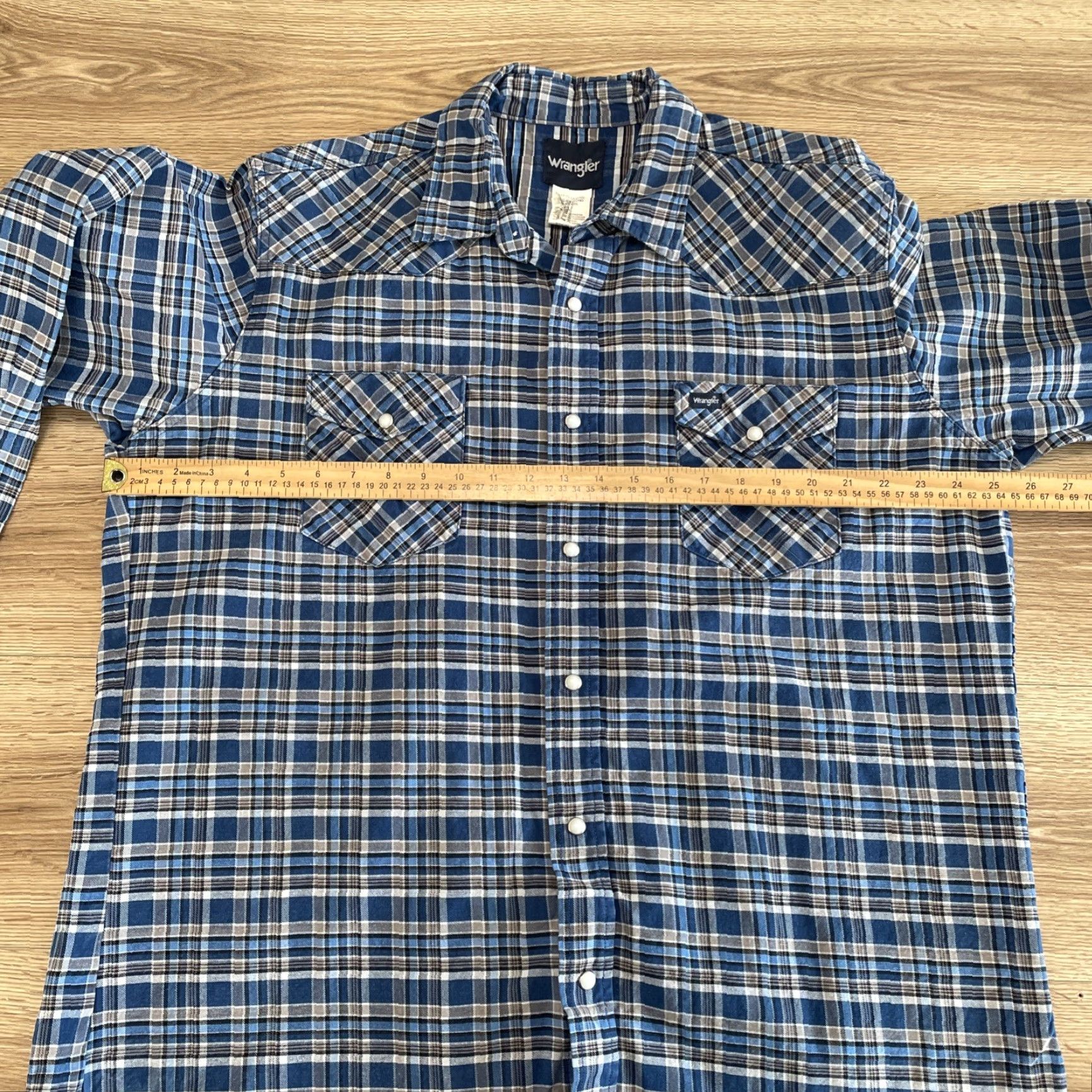 Wrangler VINTAGE Wrangler Button-Down Shirt Men 2XT Blue Plaid Pearl Snap Long Sleeve Big & Tall Mens Size US XXL / EU 58 / 5 - 5 Thumbnail
