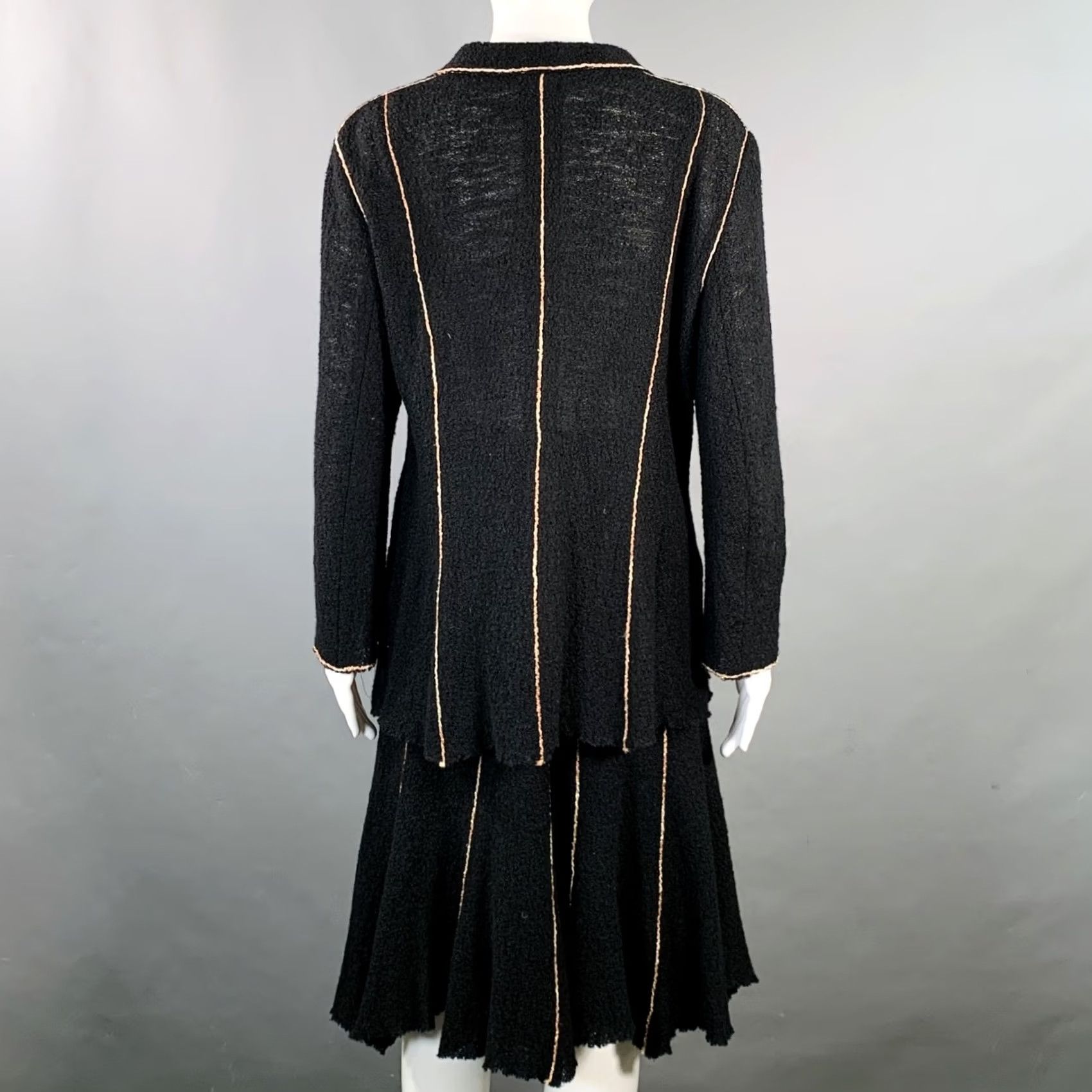 Vintage OKW Skirt Suit Black Gold Wool Stripe Midi Size S Women Size 28" / US 6 / IT 42 - 4 Thumbnail
