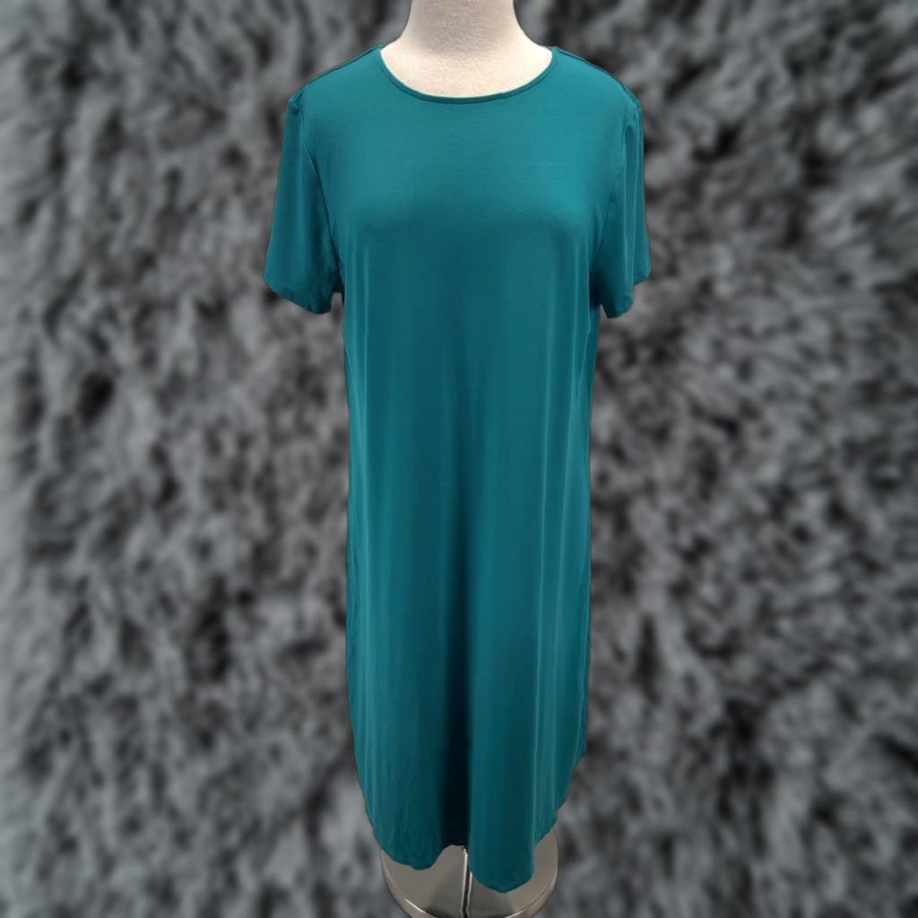 VINTAGE J Jill Wearever Collection Shift Dress Womens Dress Knee Length  Short Sleeve Blue Green L
