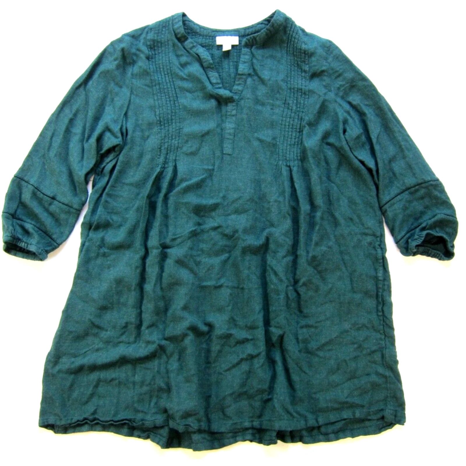 J. Jill J.Jill Blouse V-Neck 3/4 Sleeve Rayon Green Tunic Peasant Pocket Pleated Blouse PL Women Size L / US 10 / IT 46 - 2 Thumbnail