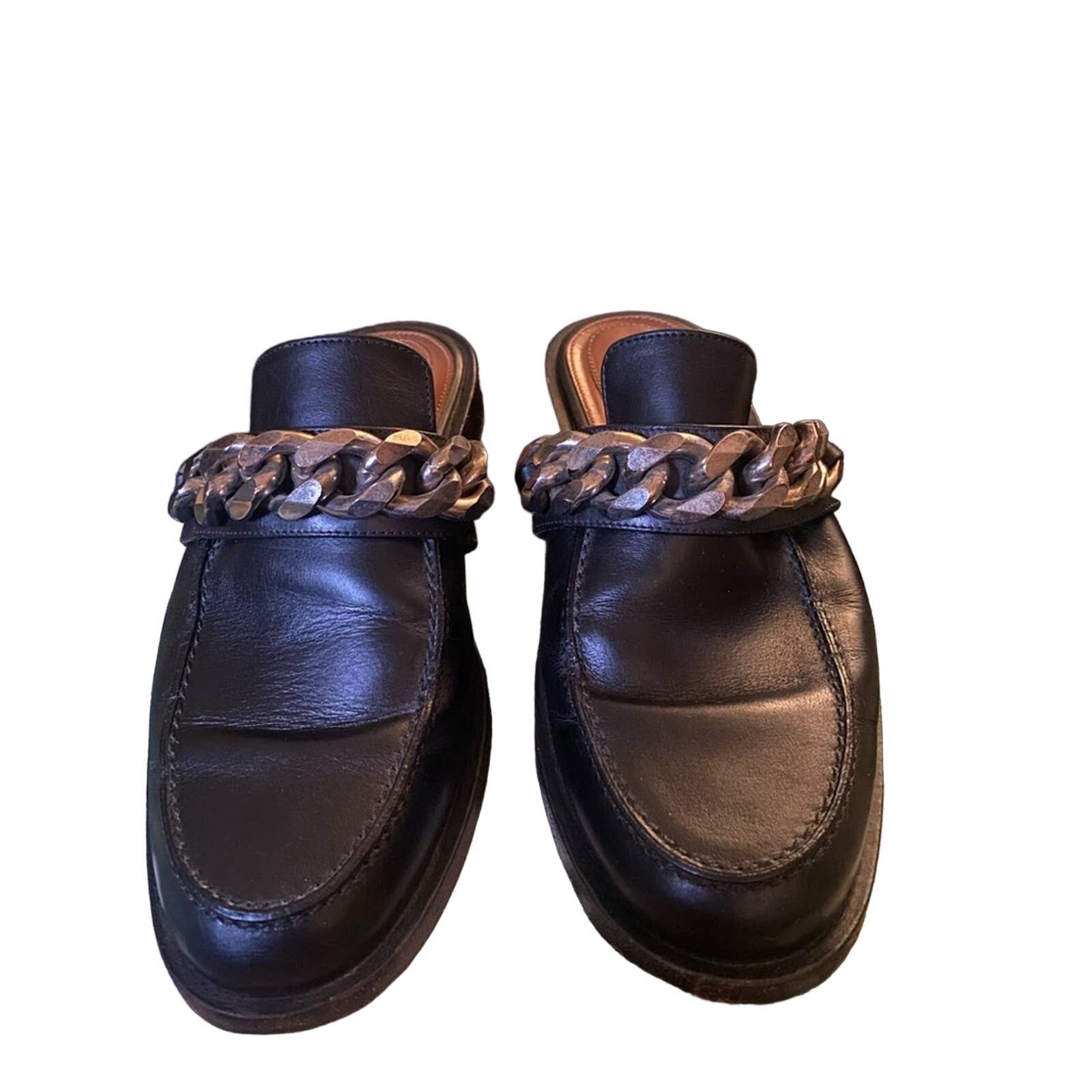 Givenchy GIVENCHY Leather Chain-Link Accents Mules Noir Black 37 Size US 7 / IT 37 - 4 Thumbnail