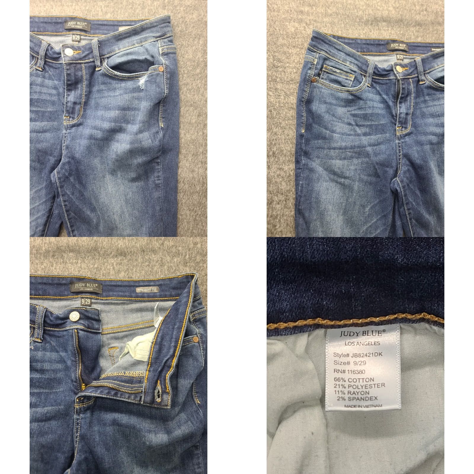 Vintage Judy Blue Jeans Womens 29x33 Straight Fit Ankle Mid Rise Distressed Raw Hem Denim Blue Jeans Size 29" - 8 Thumbnail