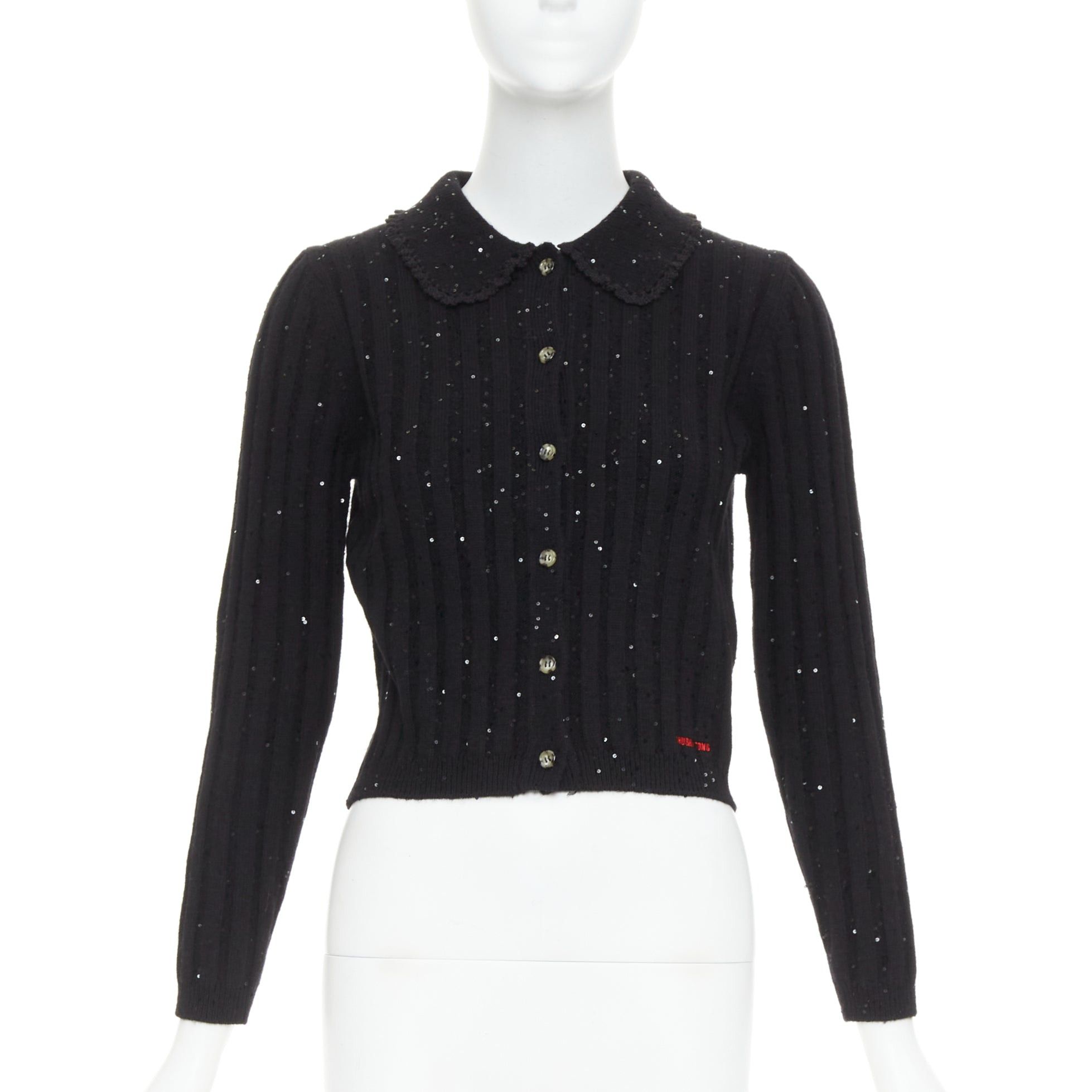 Shushu/Tong SHUSHU TONG black sequins wool cotton blend logo crop cardigan UK6 XS Size XS / US 0-2 / IT 36-38 - 1 Thumbnail