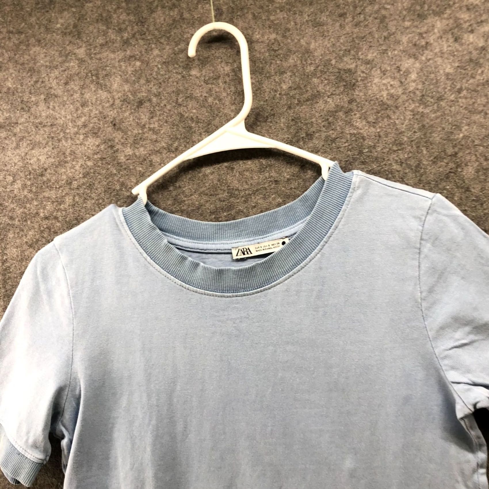 Zara Zara Short Sleeve T Shirt Womens S Light Blue Crewneck Cropped Cotton Crew Neck Ladies Shirt Blue Cropped Cotton Size S / US 4 / IT 40 - 3 Thumbnail