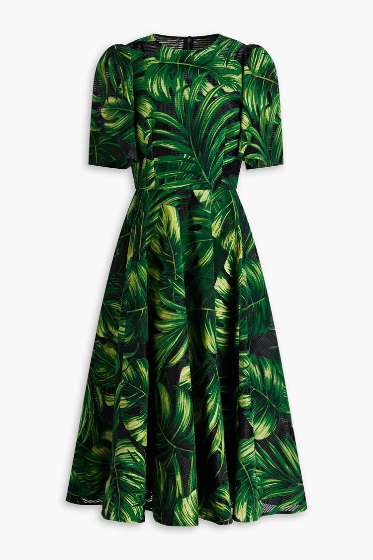 Dolce & Gabbana o1y0825 Short-Sleeves Midi Dress in Green/Black Size XS / US 0-2 / IT 36-38 - 1 Thumbnail