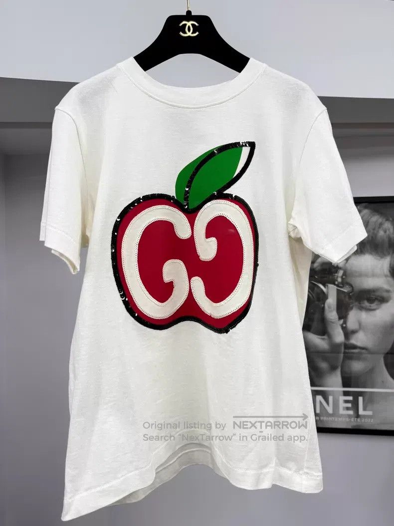 Gucci Gucci White apple sequin print short-sleeved T-shirt Size S / US 4 / IT 40 - 1 Thumbnail