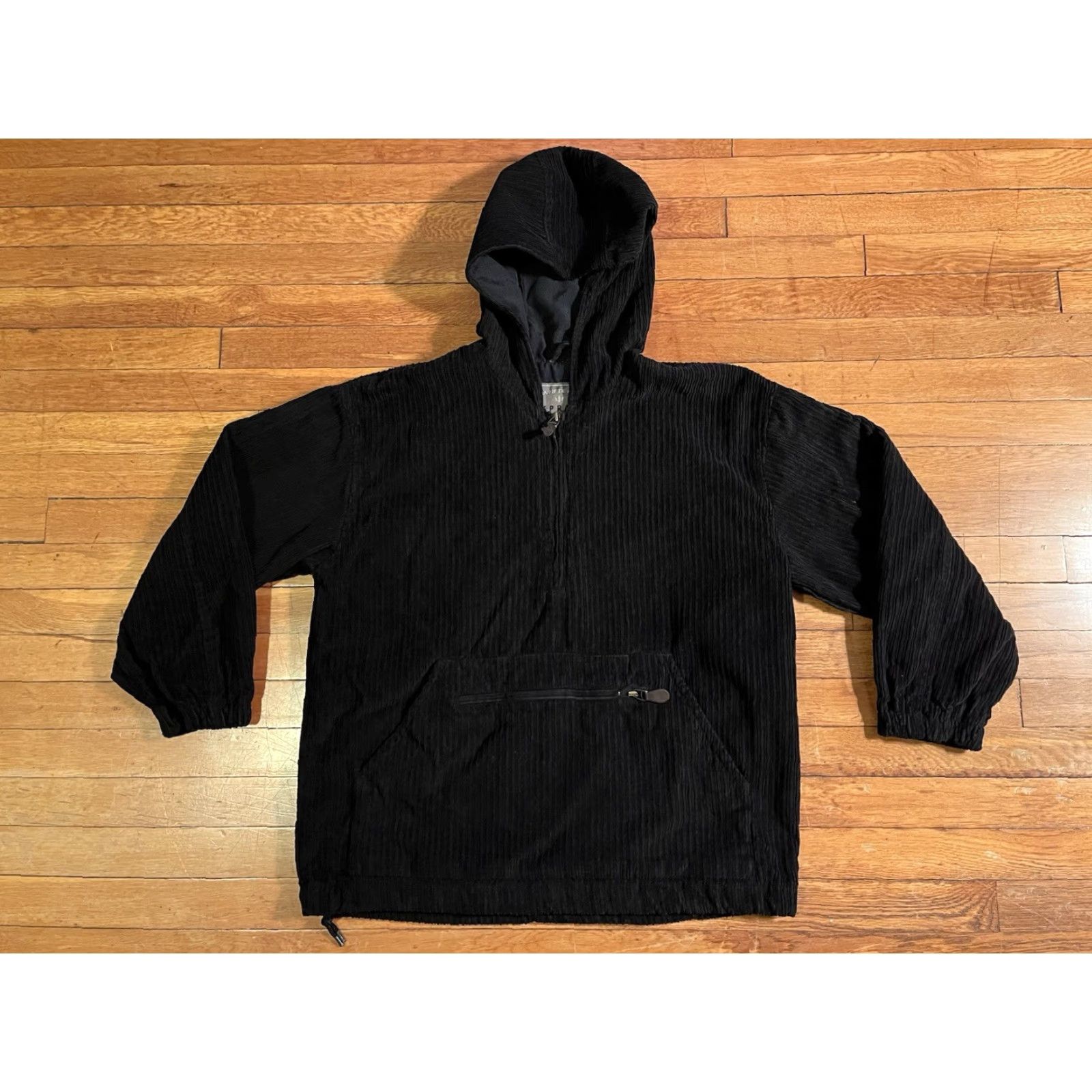 Express VINTAGE Express Corduroy 1/4 Zip Hoodie Anorak Women’s S Black Ribbed 90s Size S / US 4 / IT 40 - 2 Thumbnail