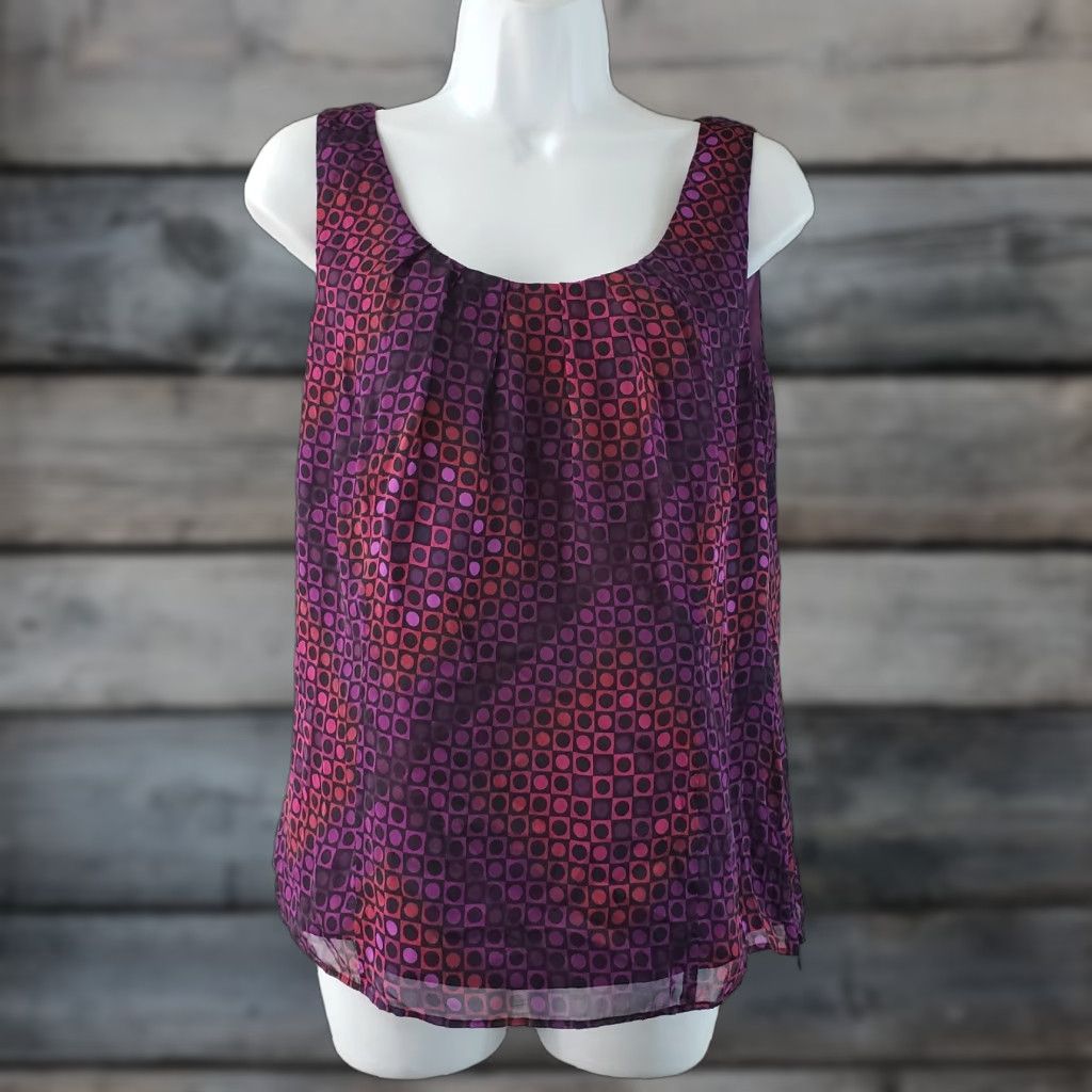 Vintage Lafayette 148 Womens Tank Top Sz 8 Purple Geometric Silk Side Zipper Scoop Neck Shirt Adult Size M / US 6-8 / IT 42-44 - 1 Thumbnail
