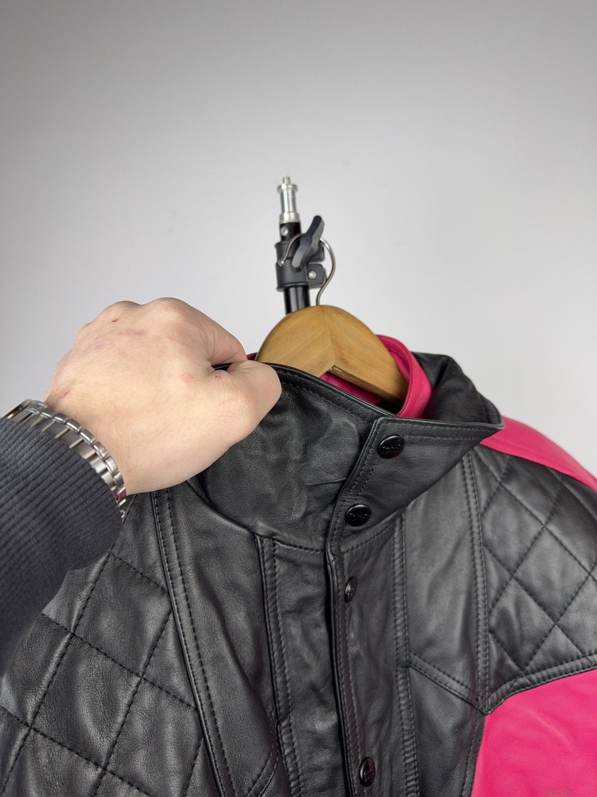 Genuine Leather Vintage 00s Leather Moto Racing Jacket Pink Black EU54 Size US L / EU 52-54 / 3 - 3 Thumbnail