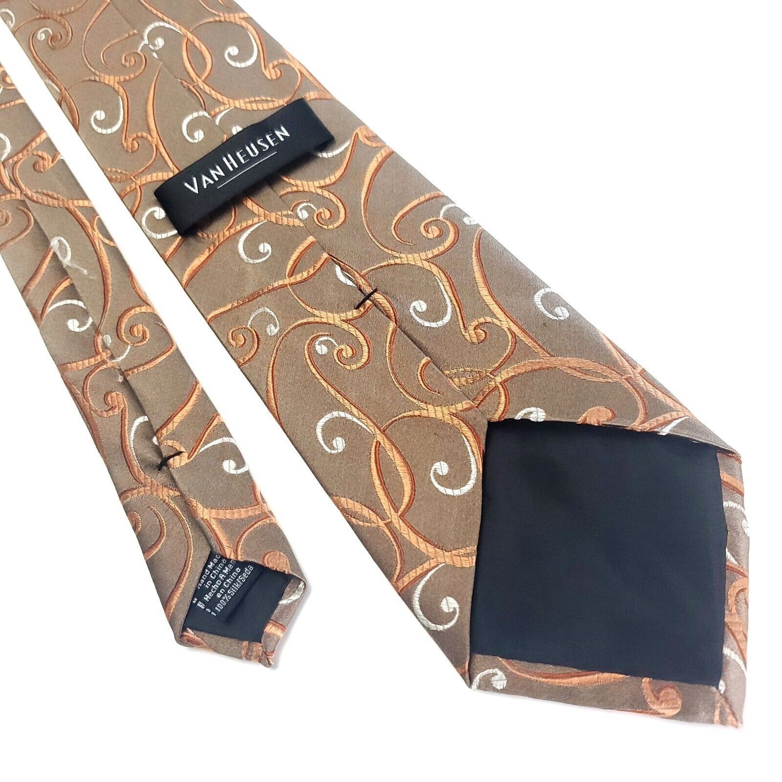 Van Heusen Van Heusen Brown Orange Silk Tie Woven Floral Size ONE SIZE - 3 Thumbnail