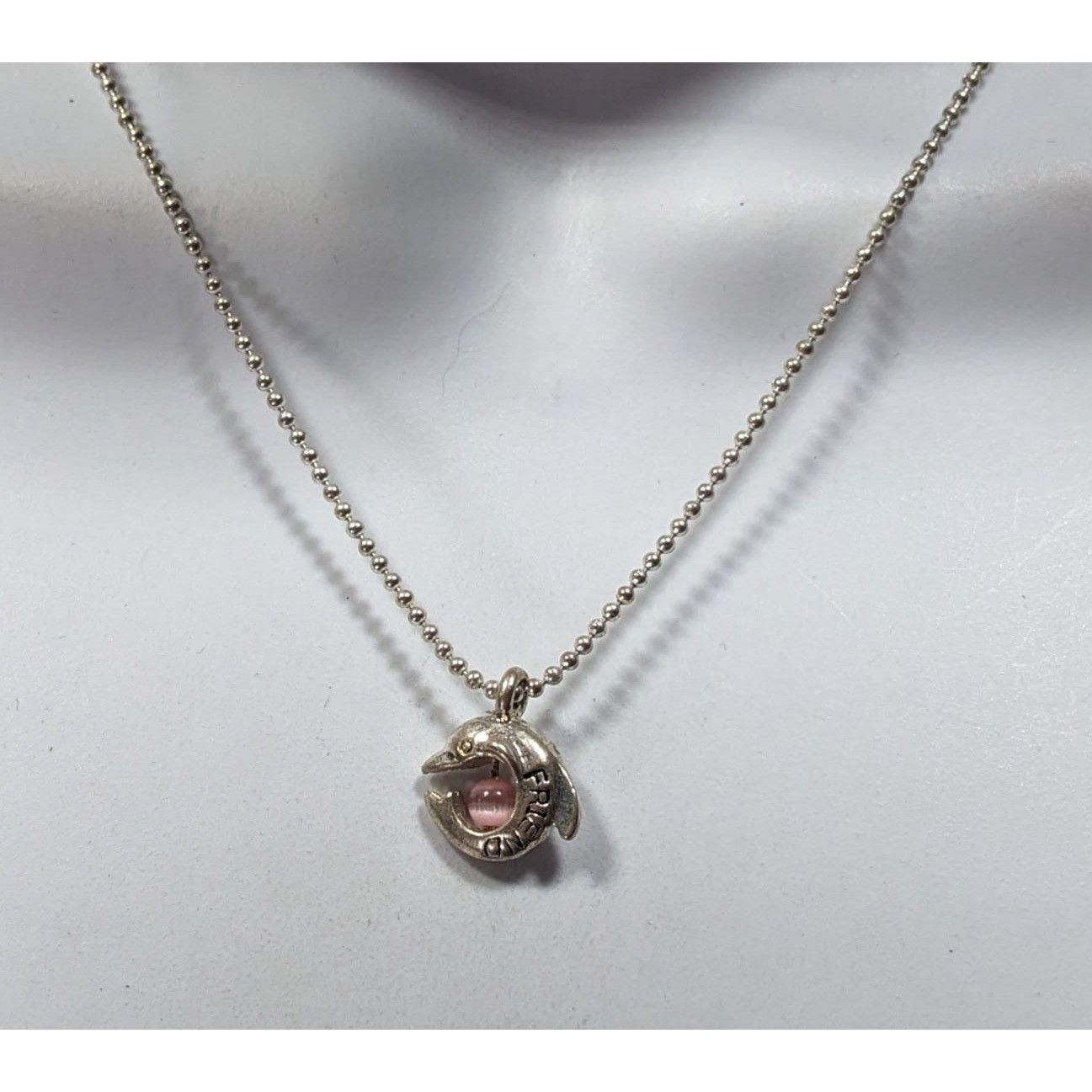 Other Minimalist Dolphin "Friend" Necklace Silver Tone With Pink C Size ONE SIZE - 3 Thumbnail