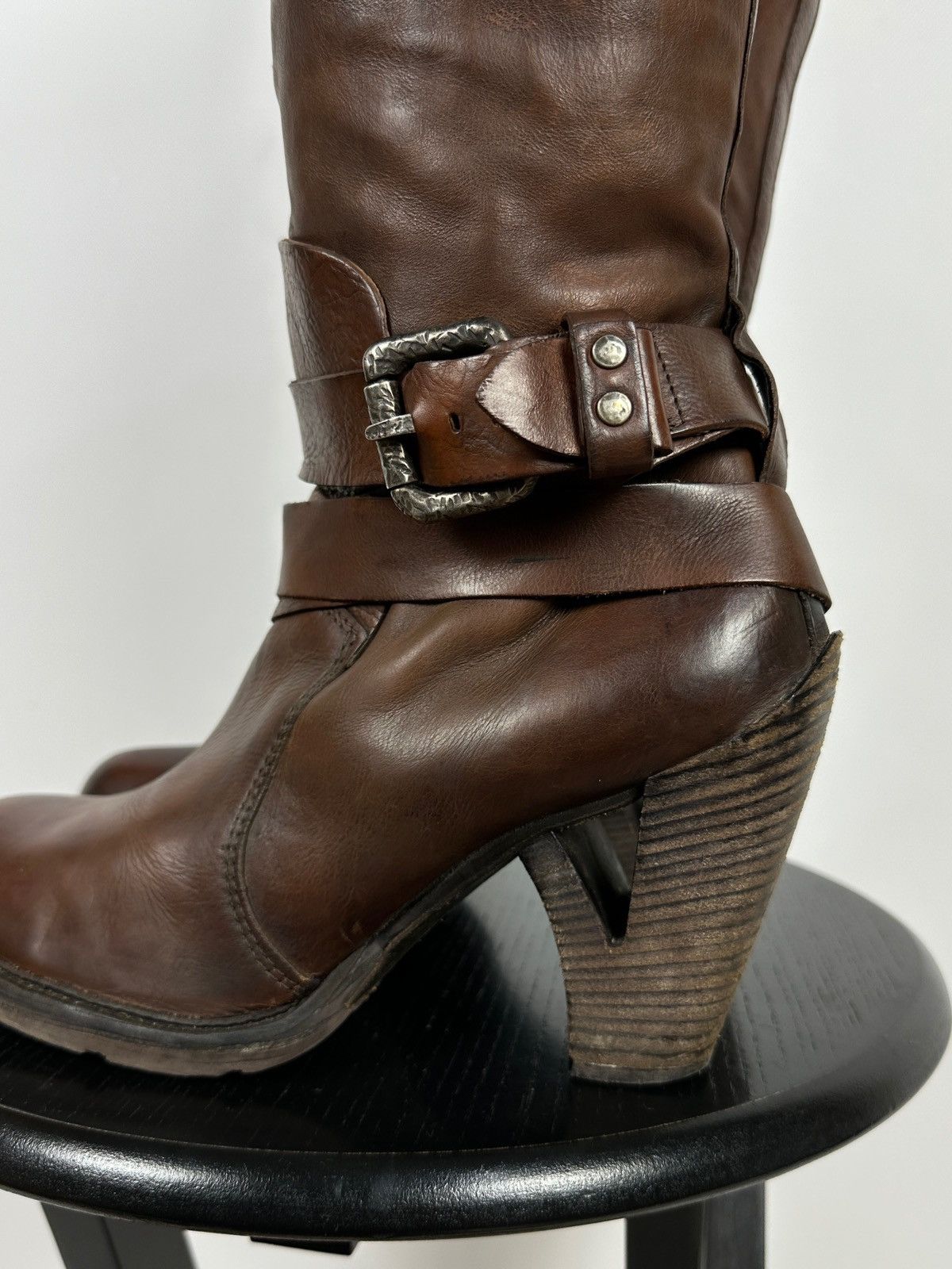 A.S.98 A.S.98. Airstep Brown Leather Knee High Boots Moto Style Size US 9 / IT 39 - 13 Thumbnail