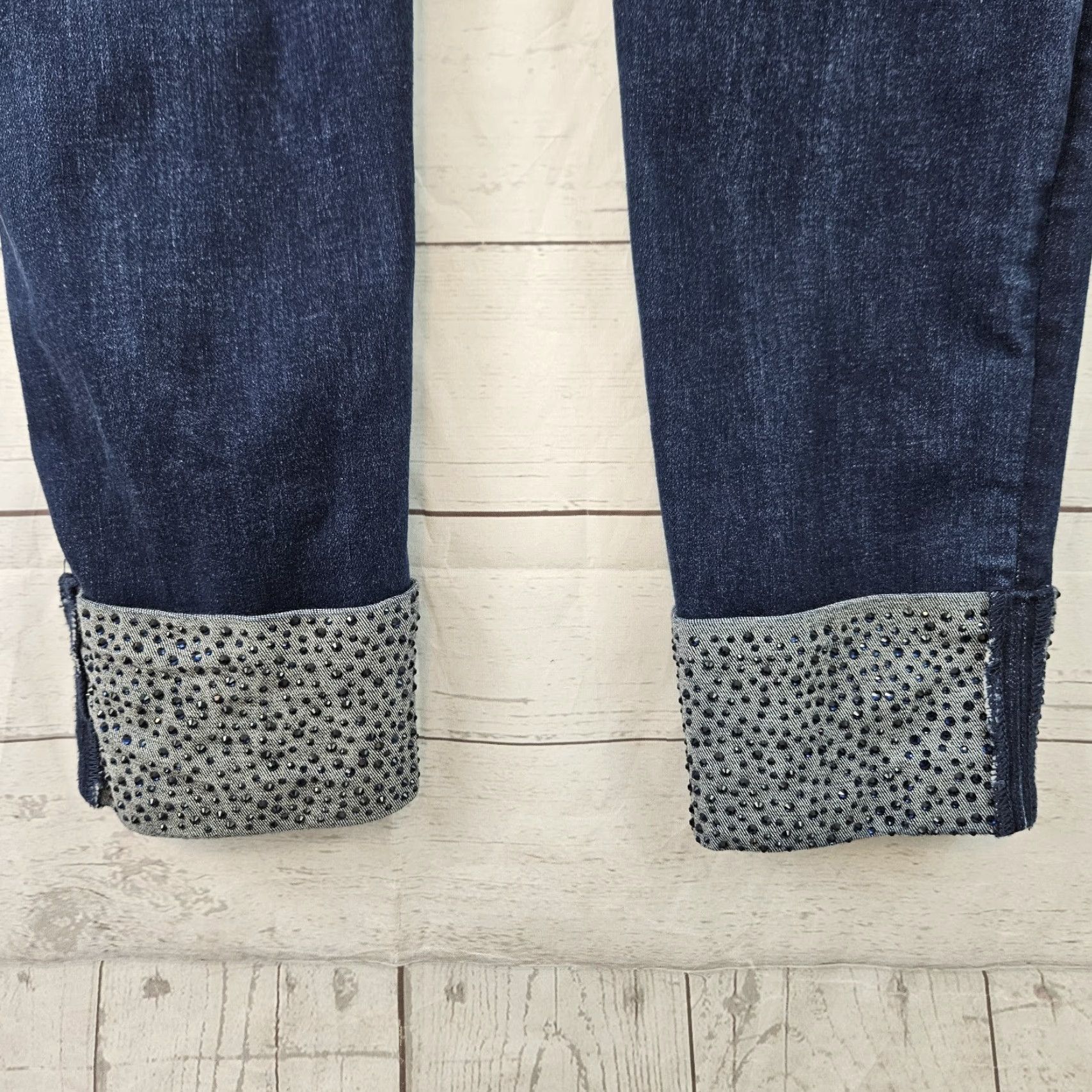 Vintage Chico's Womens Jegging Ankle Jeans Blue 10 Tall Pull On Cuffs Embellished Jeans Accessories Womens Size 32" / US 10 / IT 46 - 6 Thumbnail