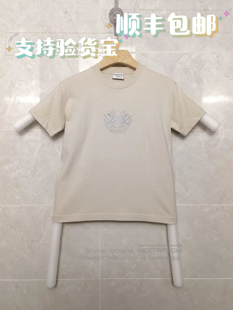 Balenciaga Crown and Wheat Embroidered Logo Short Sleeve T