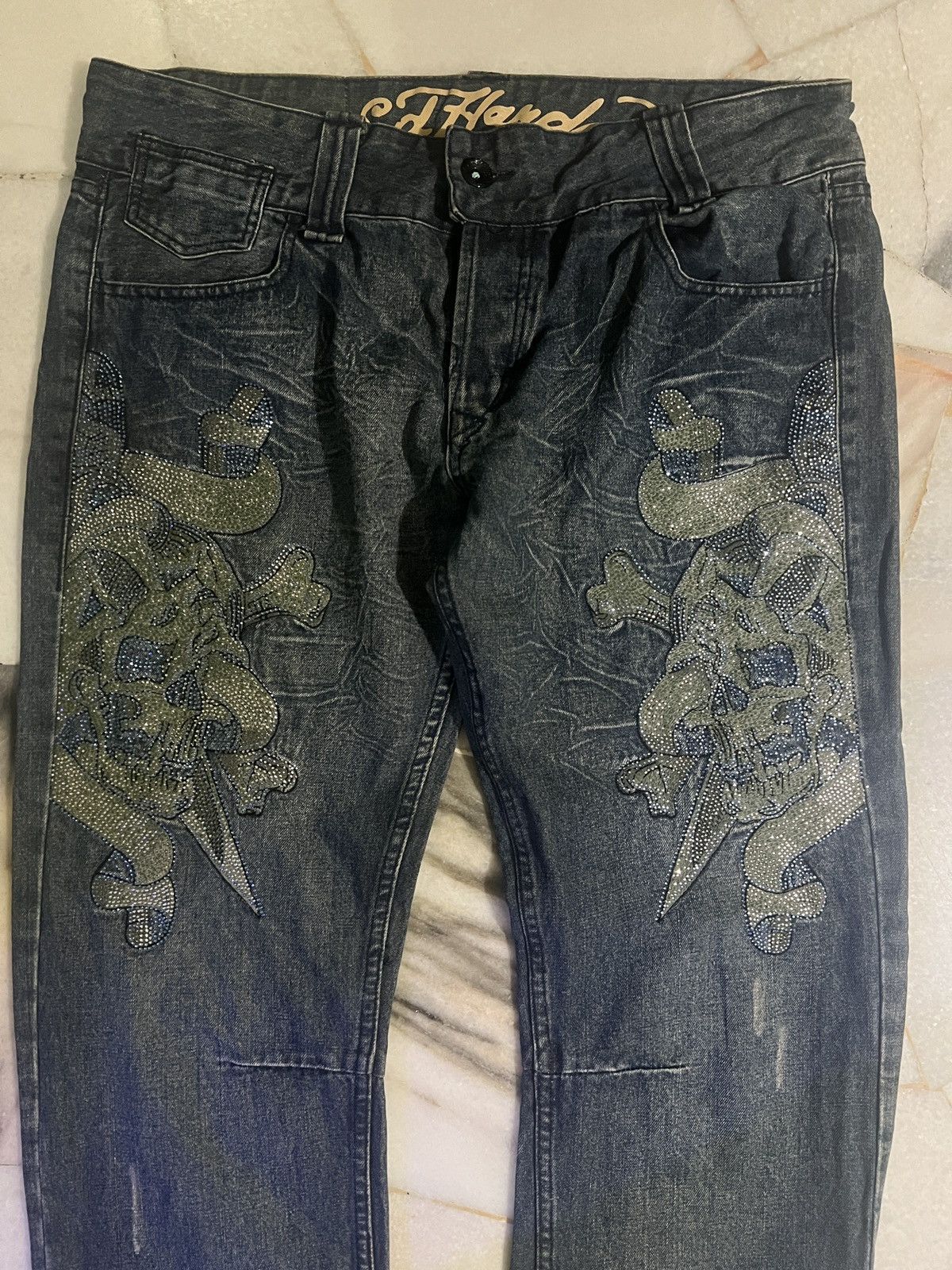 Christian Audigier × Ed Hardy × Vintage Vintage 00's Y2K ED Hardy Swarovski Size US 42 / EU 58 - 2 Thumbnail