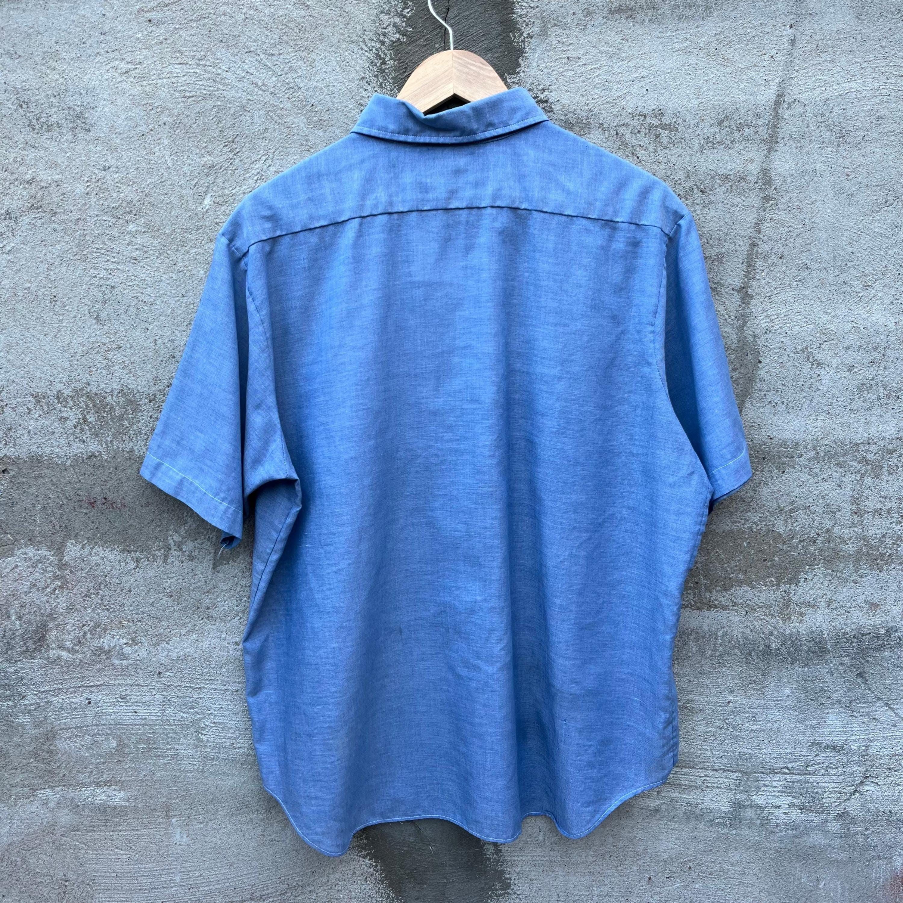Vintage 70's Montgomery Ward Chambray Short Sleeve Button Down Shirt Size US XL / EU 56 / 4 - 2 Thumbnail